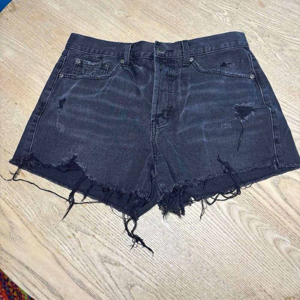 Pistola Women’s Super high-rise distressed cut-off denim shorts 29 Black Dark